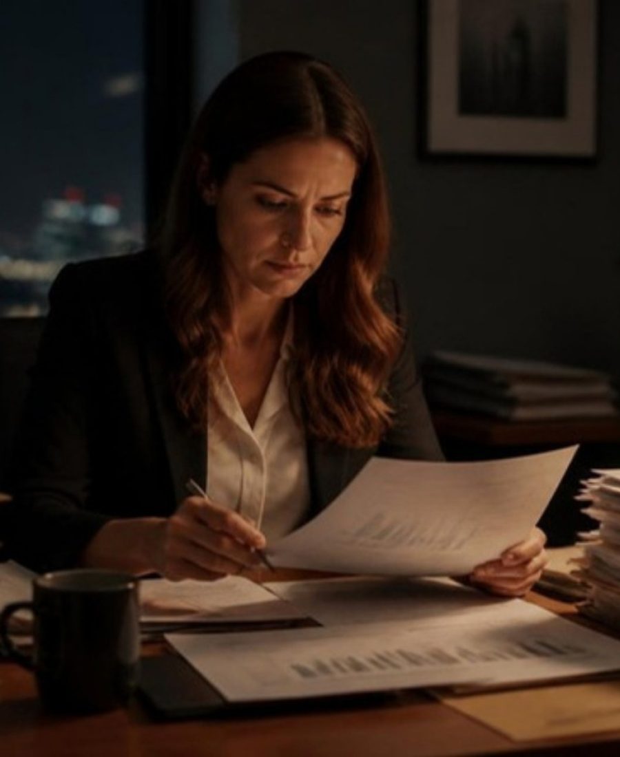 A single credit union compliance staff member working alone through a stack of member files